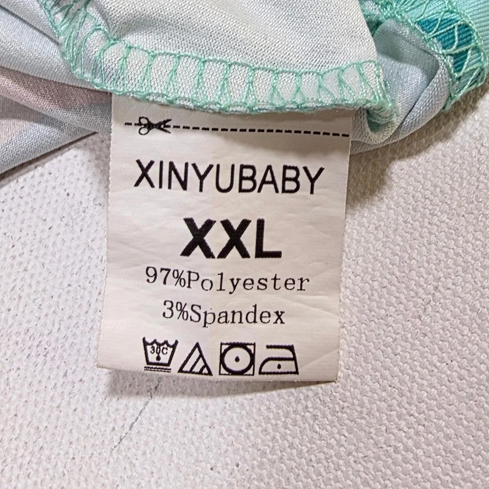 Xinyubaby 2 Piece Skirt Set Womens XXL Teal Tropical Palm Leaf Crop Top Skirt